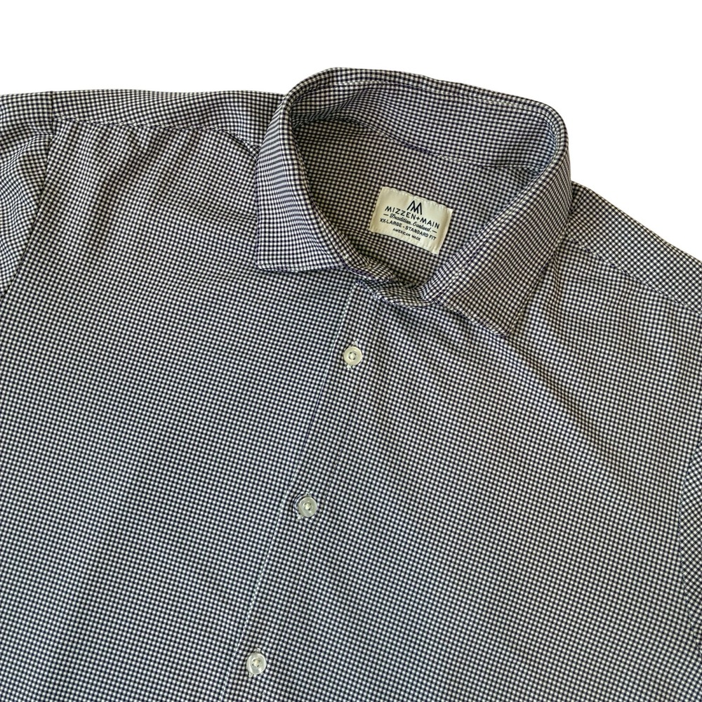 Mizzen+Main Dress Shirt Mens XXL Purple White Micro Gingham Performance Standard